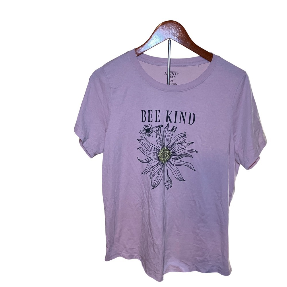 Mighty Fine Bee Kind Graphic Tee Womens Large Purple Daisy Flower Short Sleeve